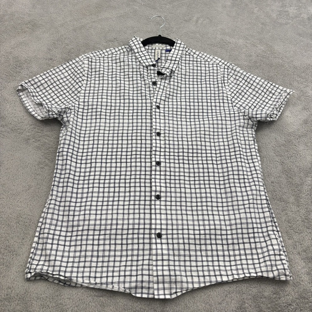 Artefact Button Up Shirt Mens M Black Windowpane Abstract Short Sleeve Preppy‎